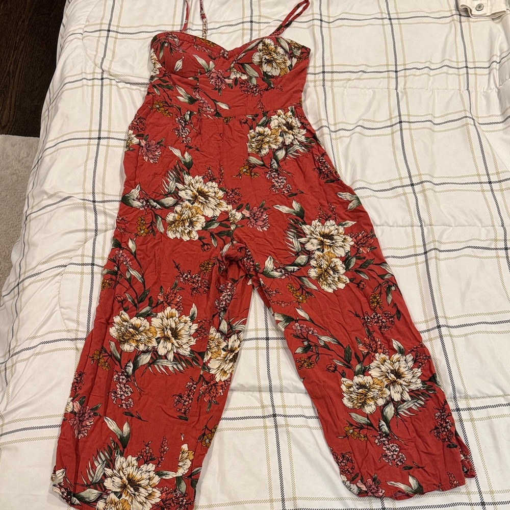 Xhilaration Red Floral Jumpsuit